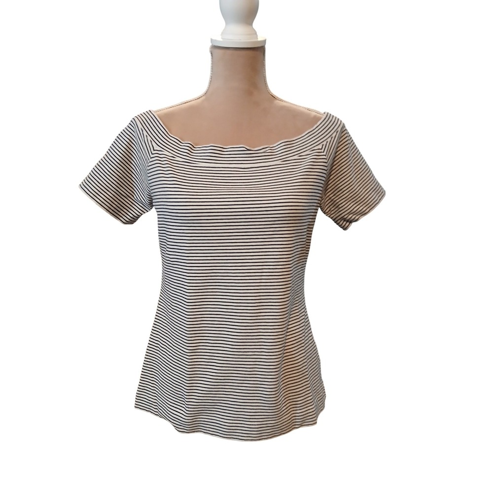 J.Crew Womens Large Navy White Striped Boat Neck Raglan Short Sleeve Top
